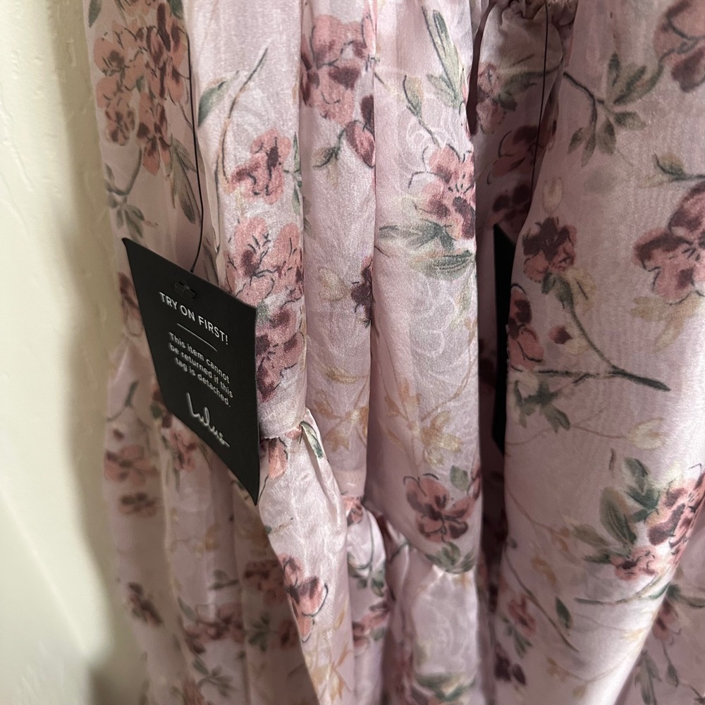 Lulus Marvelously Darling‎ Mauve Floral Organza Tiered Backless Midi Dress NWT S - Picture 7 of 13